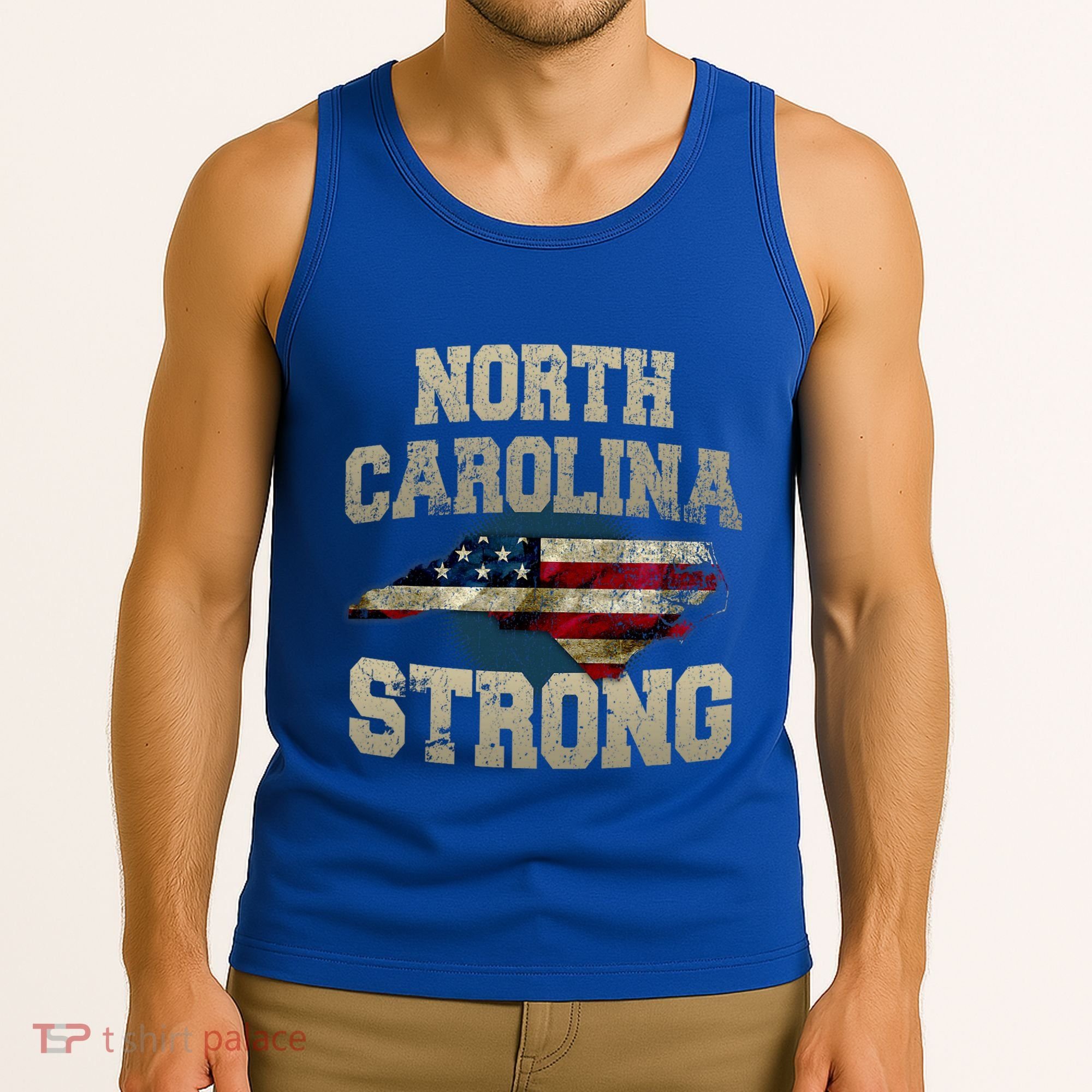 North Carolina Strong With Nc State And Usa Flag Overlay Tank Top