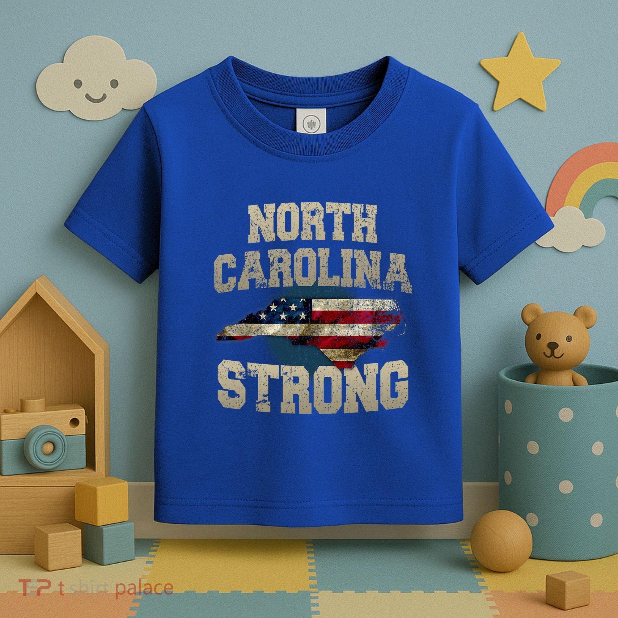 North Carolina Strong With Nc State And Usa Flag Overlay Toddler T-Shirt