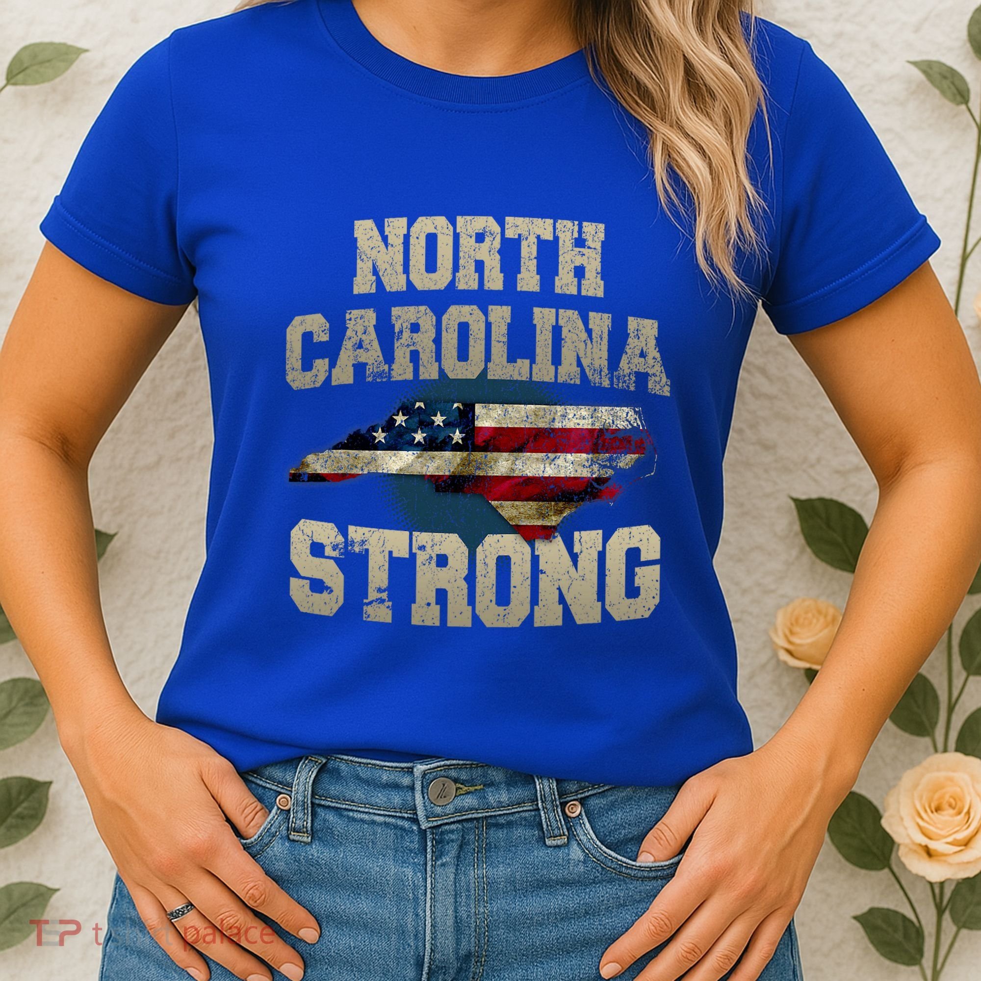 North Carolina Strong With Nc State And Usa Flag Overlay Women's T-Shirt