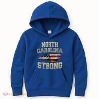 North Carolina Strong With Nc State And Usa Flag Overlay Kids Hoodie thumb 0