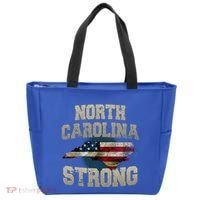 North Carolina Strong With Nc State And Usa Flag Overlay Tote Bag thumb 0