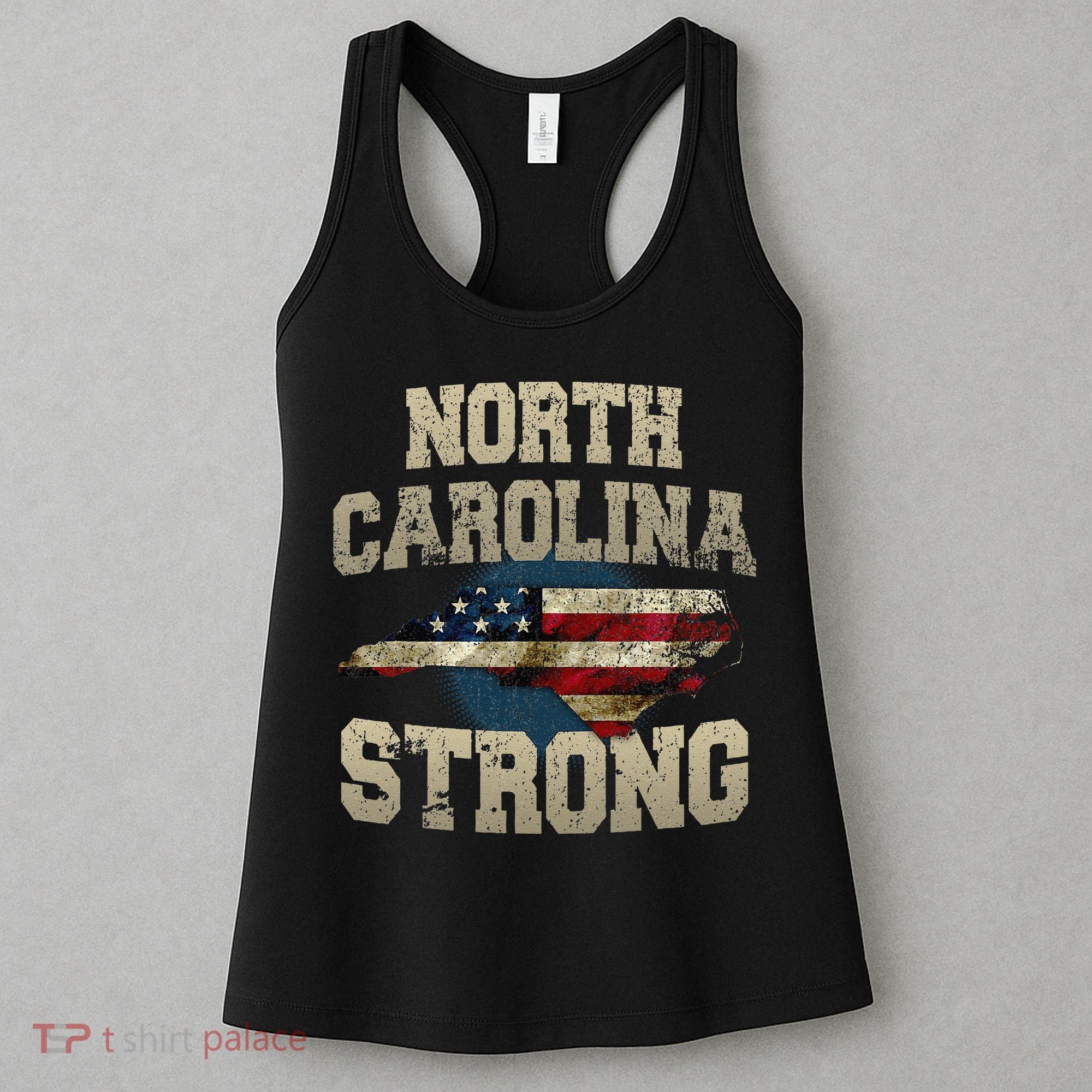 North Carolina Strong With Nc State And Usa Flag Overlay Women's Tank Top