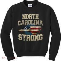 North Carolina Strong With Nc State And Usa Flag Overlay Kids Sweatshirt thumb 0