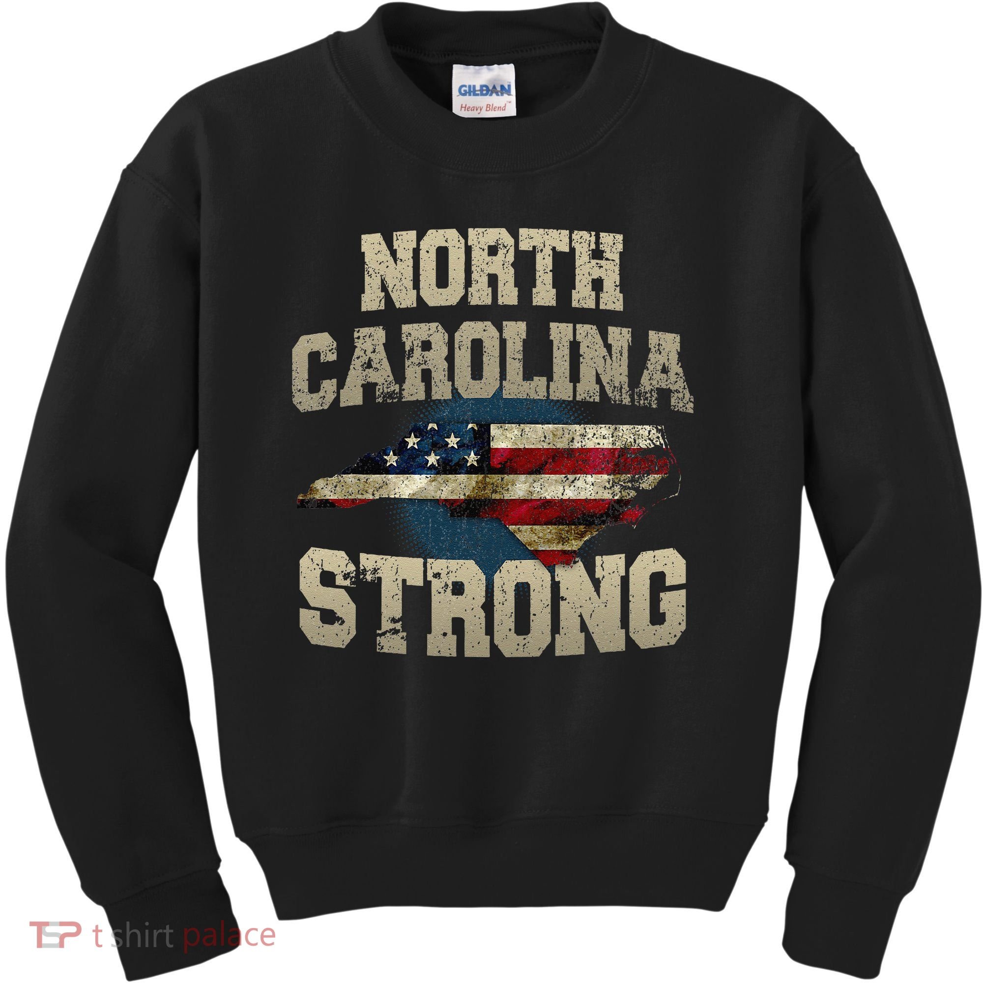 North Carolina Strong With Nc State And Usa Flag Overlay Kids Sweatshirt