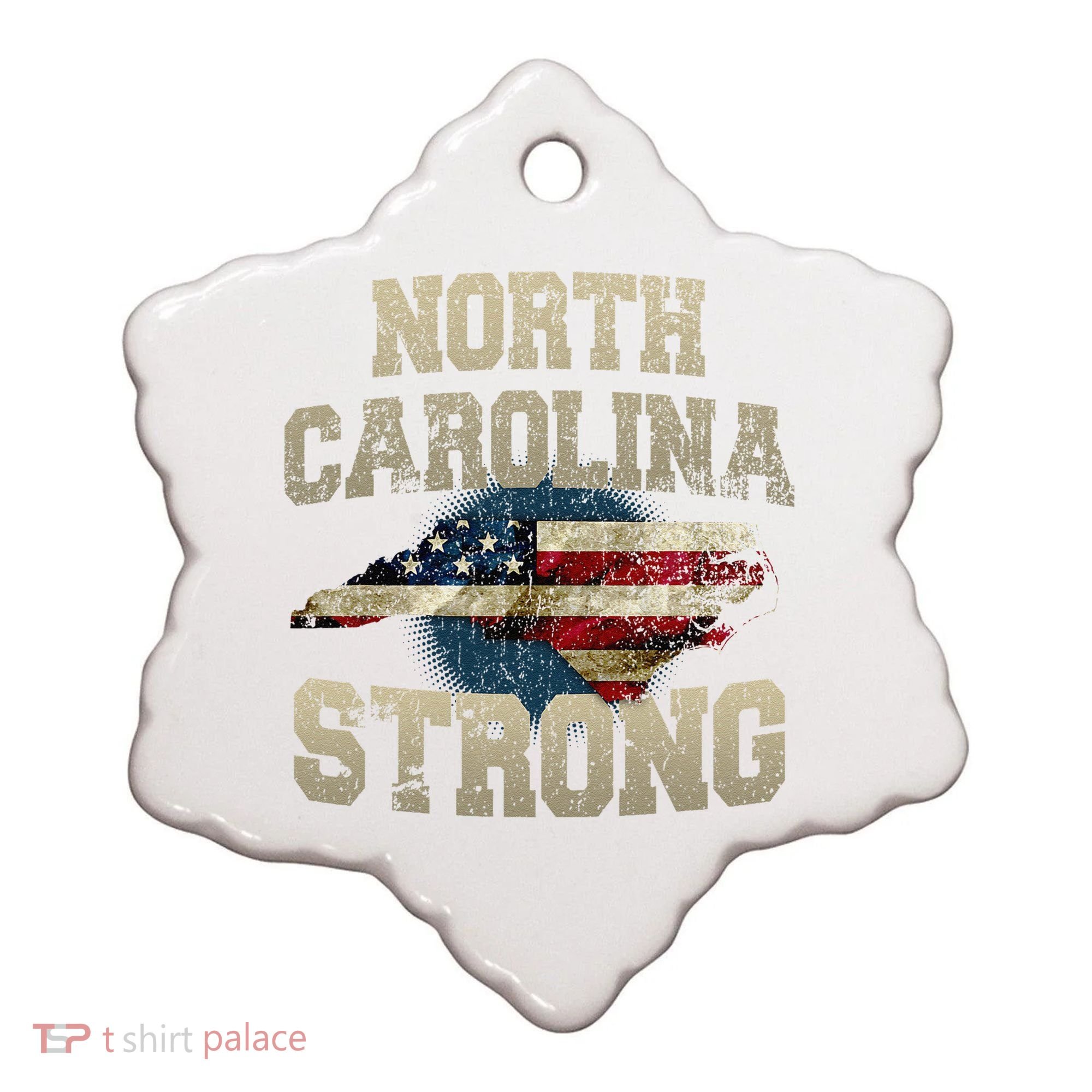 North Carolina Strong With Nc State And Usa Flag Overlay Ceramic Ornament