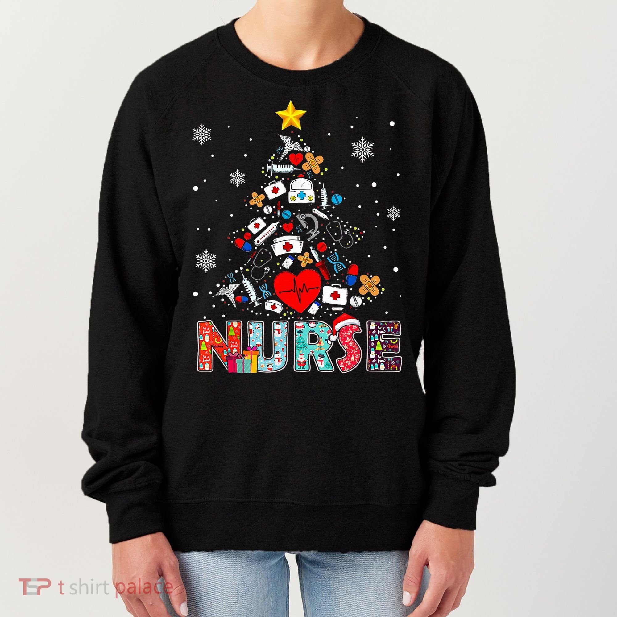 Nurse Christmas Tree Stethoscope RN LPN Scrub Nursing Xmas  Women's Sweatshirt