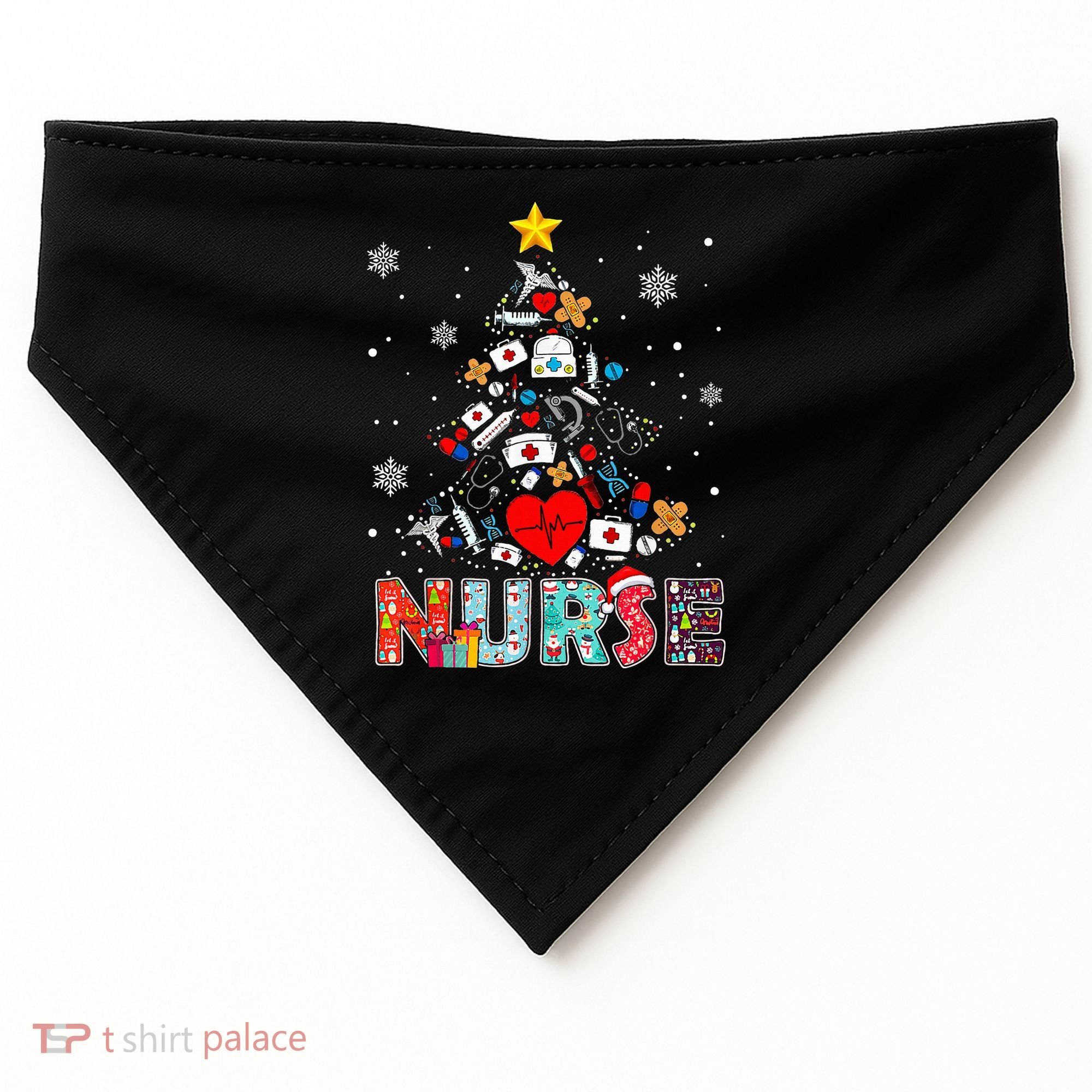 Nurse Christmas Tree Stethoscope RN LPN Scrub Nursing Xmas  USA-Made Doggie Bandana