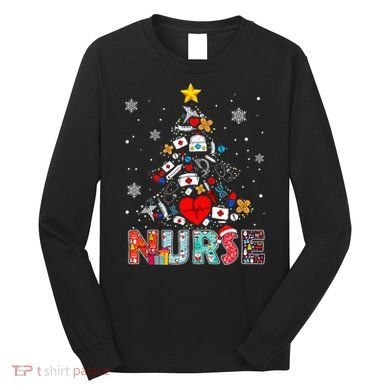 Nurse Christmas Tree Stethoscope RN LPN Scrub Nursing Xmas  Long Sleeve Shirt
