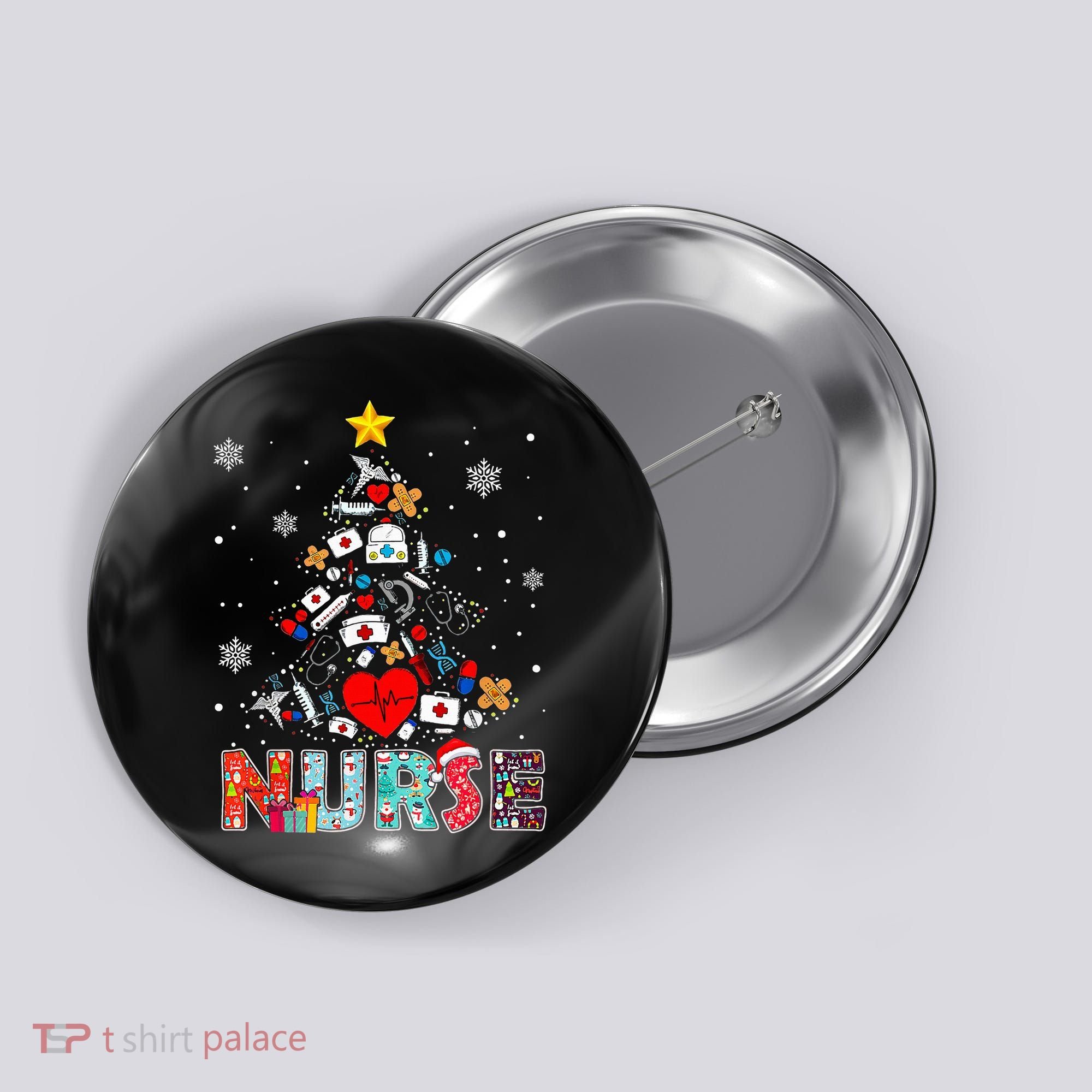 Nurse Christmas Tree Stethoscope RN LPN Scrub Nursing Xmas  Button