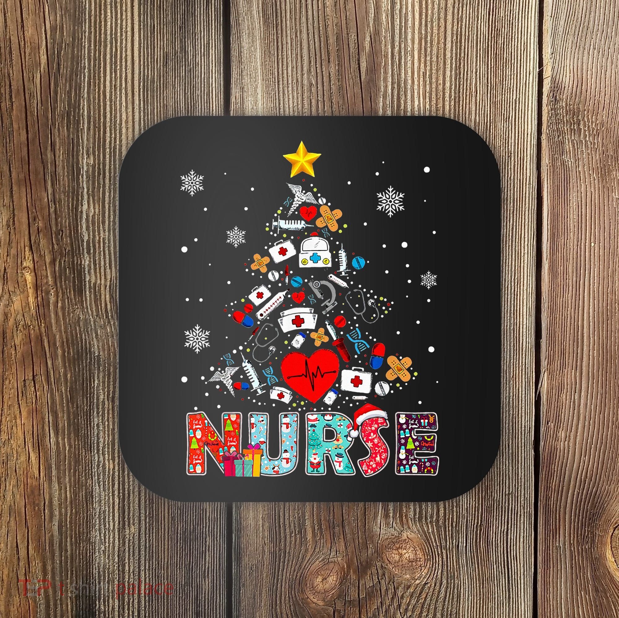 Nurse Christmas Tree Stethoscope RN LPN Scrub Nursing Xmas  Coaster