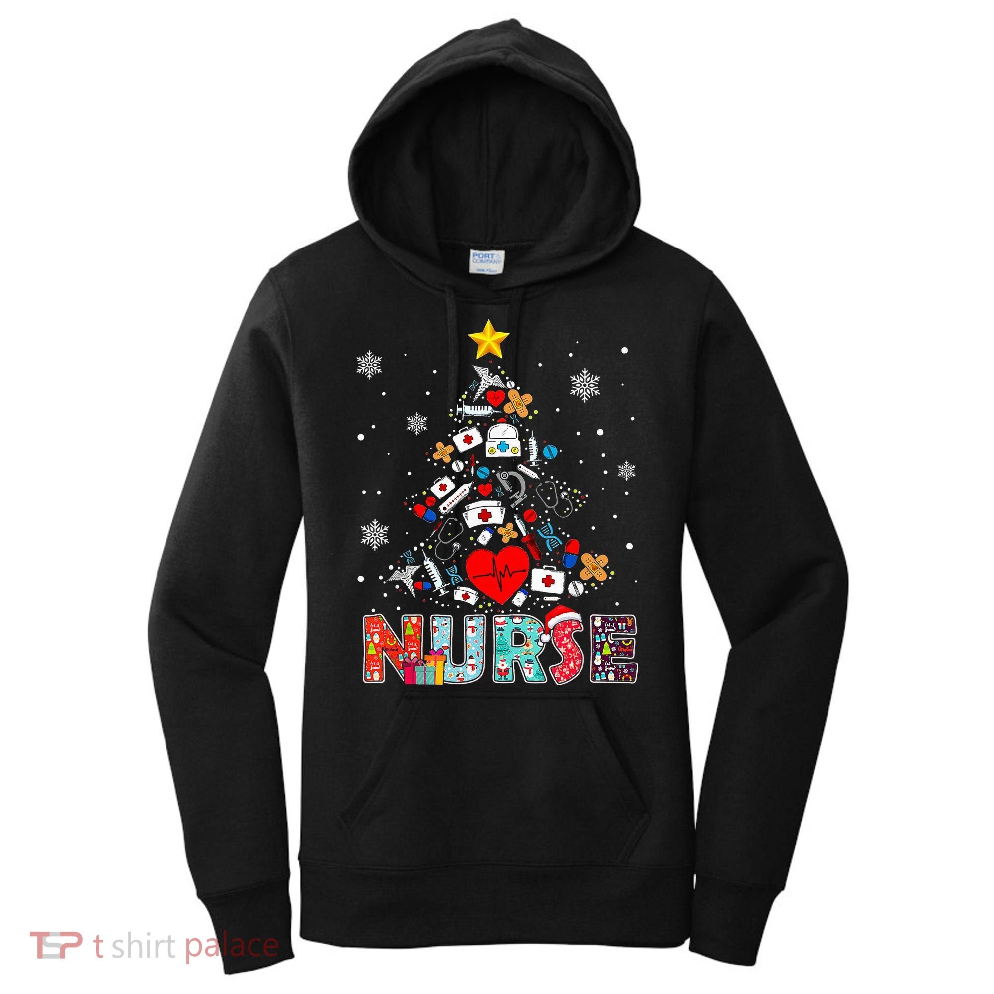 Nurse Christmas Tree Stethoscope RN LPN Scrub Nursing Xmas  Women's Hoodie