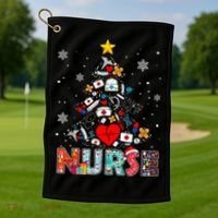 Nurse Christmas Tree Stethoscope RN LPN Scrub Nursing Xmas  Golf Towel thumb 1