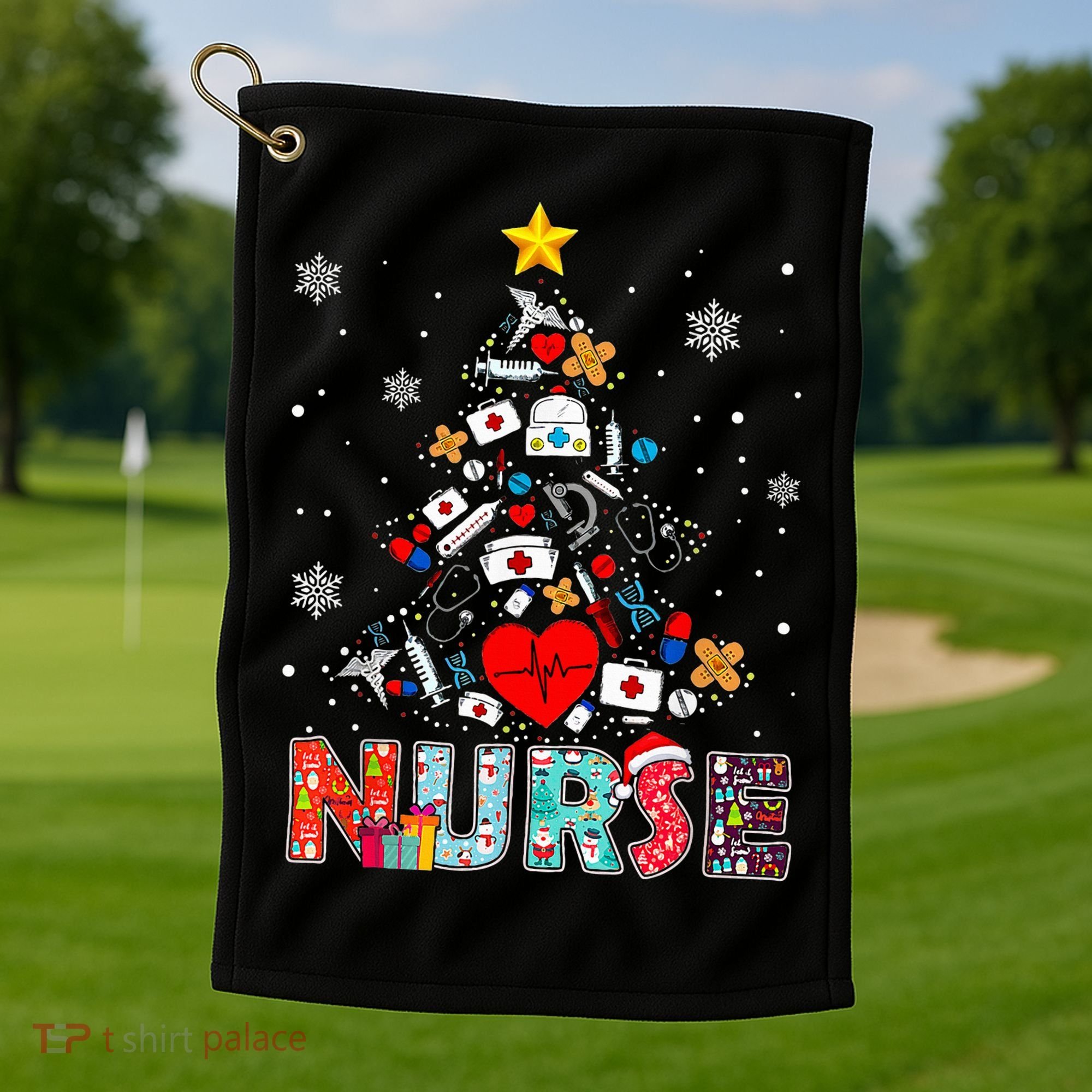 Nurse Christmas Tree Stethoscope RN LPN Scrub Nursing Xmas  Golf Towel