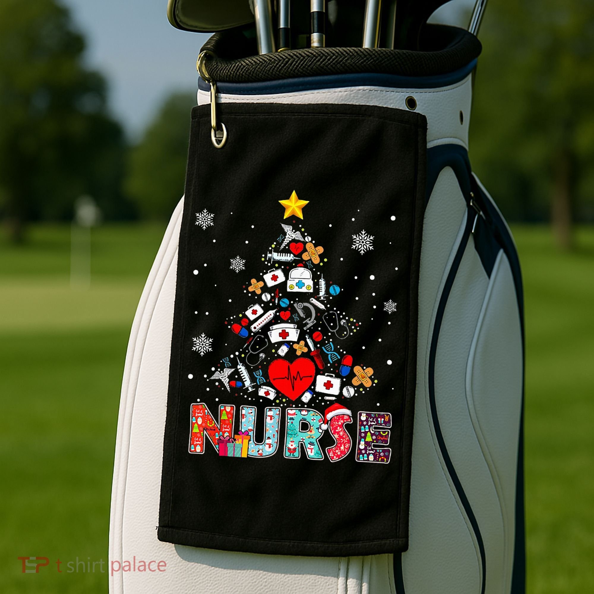 Nurse Christmas Tree Stethoscope RN LPN Scrub Nursing Xmas  Golf Towel