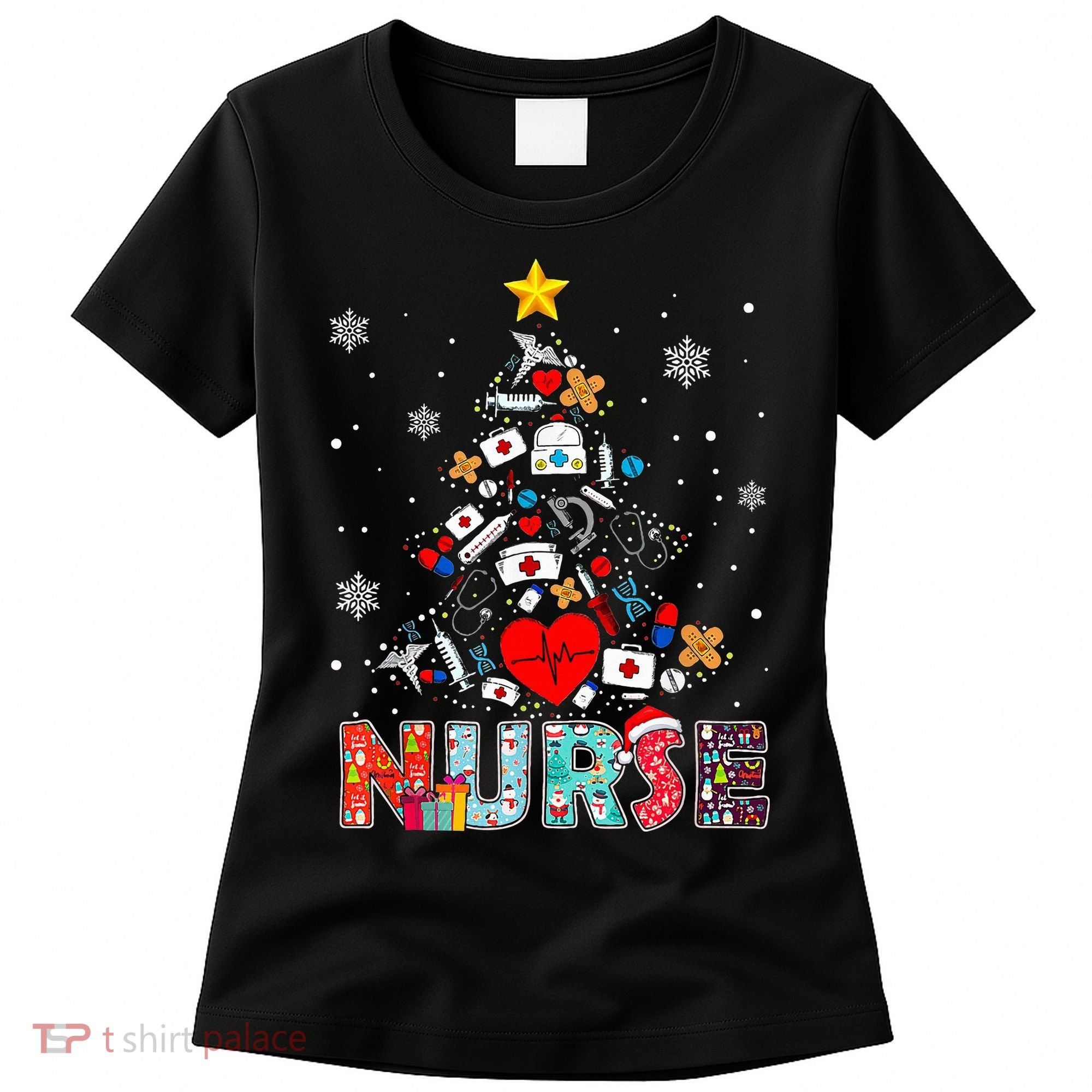 Nurse Christmas Tree Stethoscope RN LPN Scrub Nursing Xmas  Women's T-Shirt