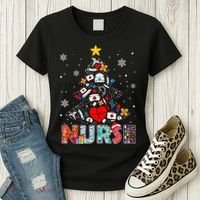 Nurse Christmas Tree Stethoscope RN LPN Scrub Nursing Xmas  Women's T-Shirt thumb 3