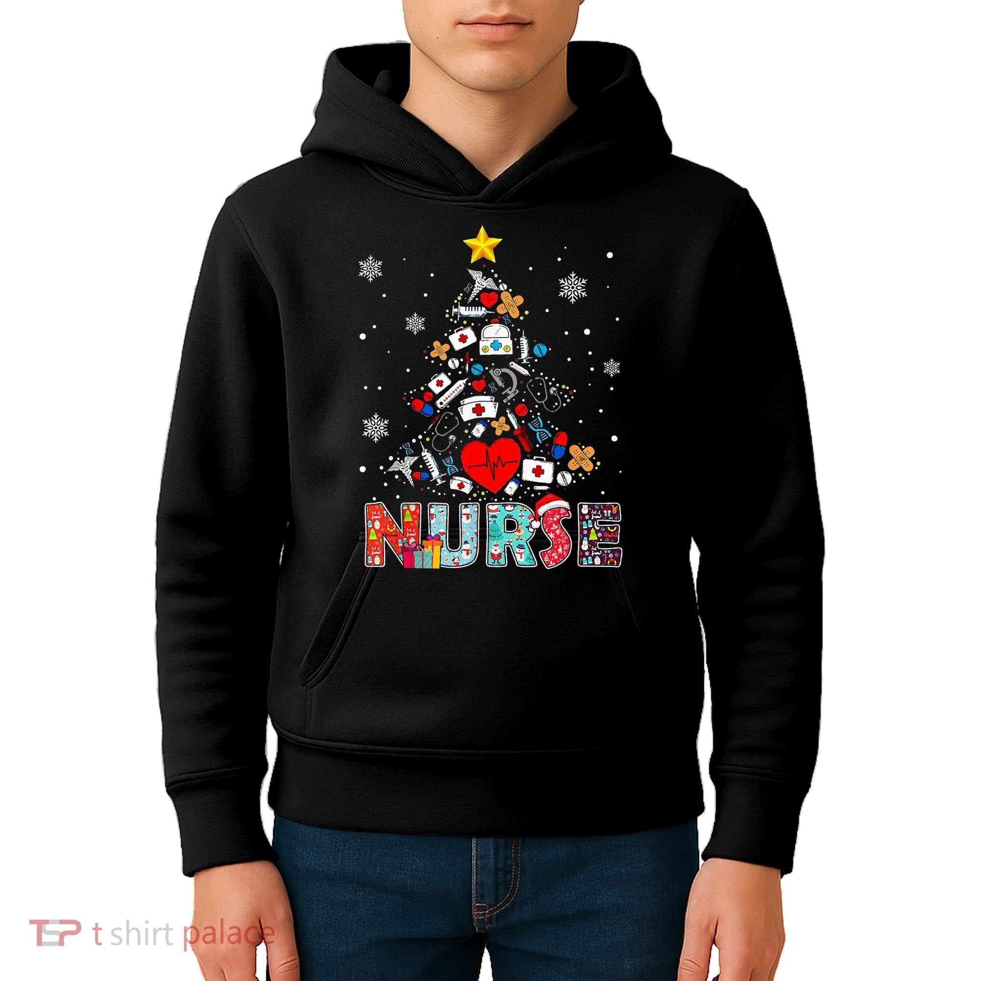 Nurse Christmas Tree Stethoscope RN LPN Scrub Nursing Xmas  Kids Hoodie