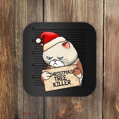 Naughty Christmas Tree Cat Gift Coaster