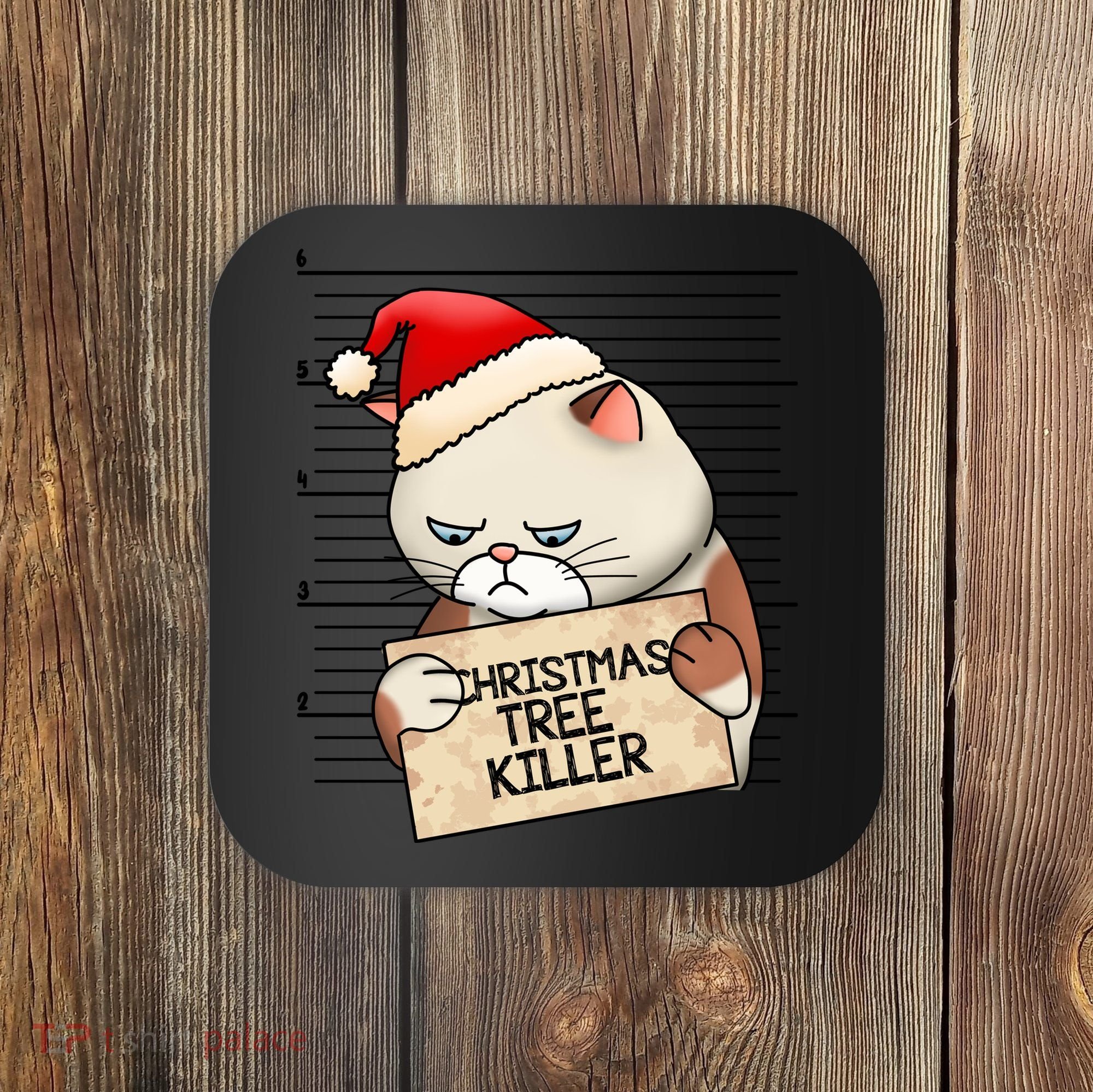 Naughty Christmas Tree Cat Gift Coaster
