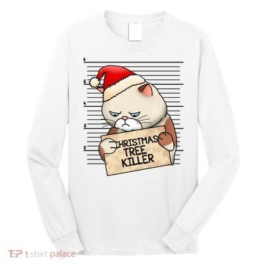 Naughty Christmas Tree Cat Gift Long Sleeve Shirt