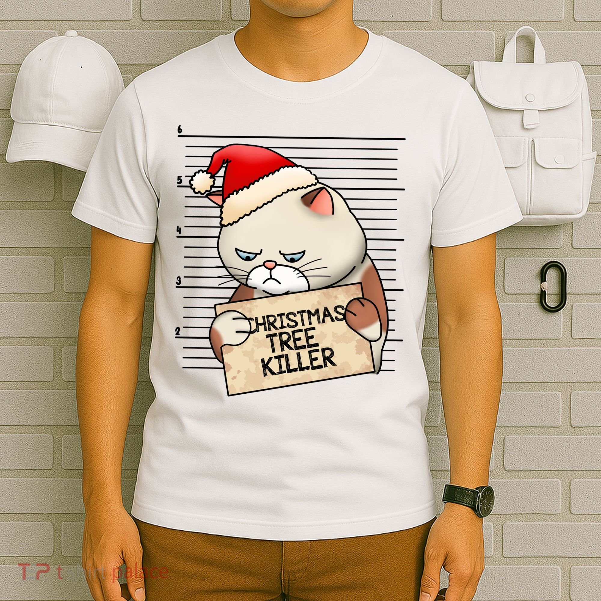Naughty Christmas Tree Cat Gift T-Shirt