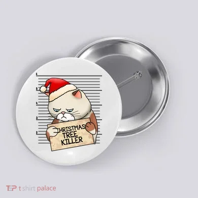 Naughty Christmas Tree Cat Gift Button