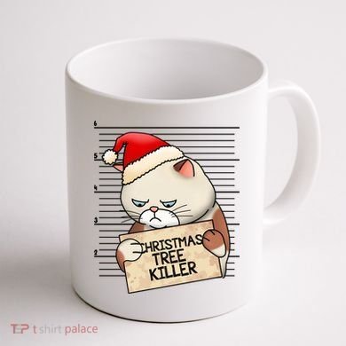 Naughty Christmas Tree Cat Gift Coffee Mug back