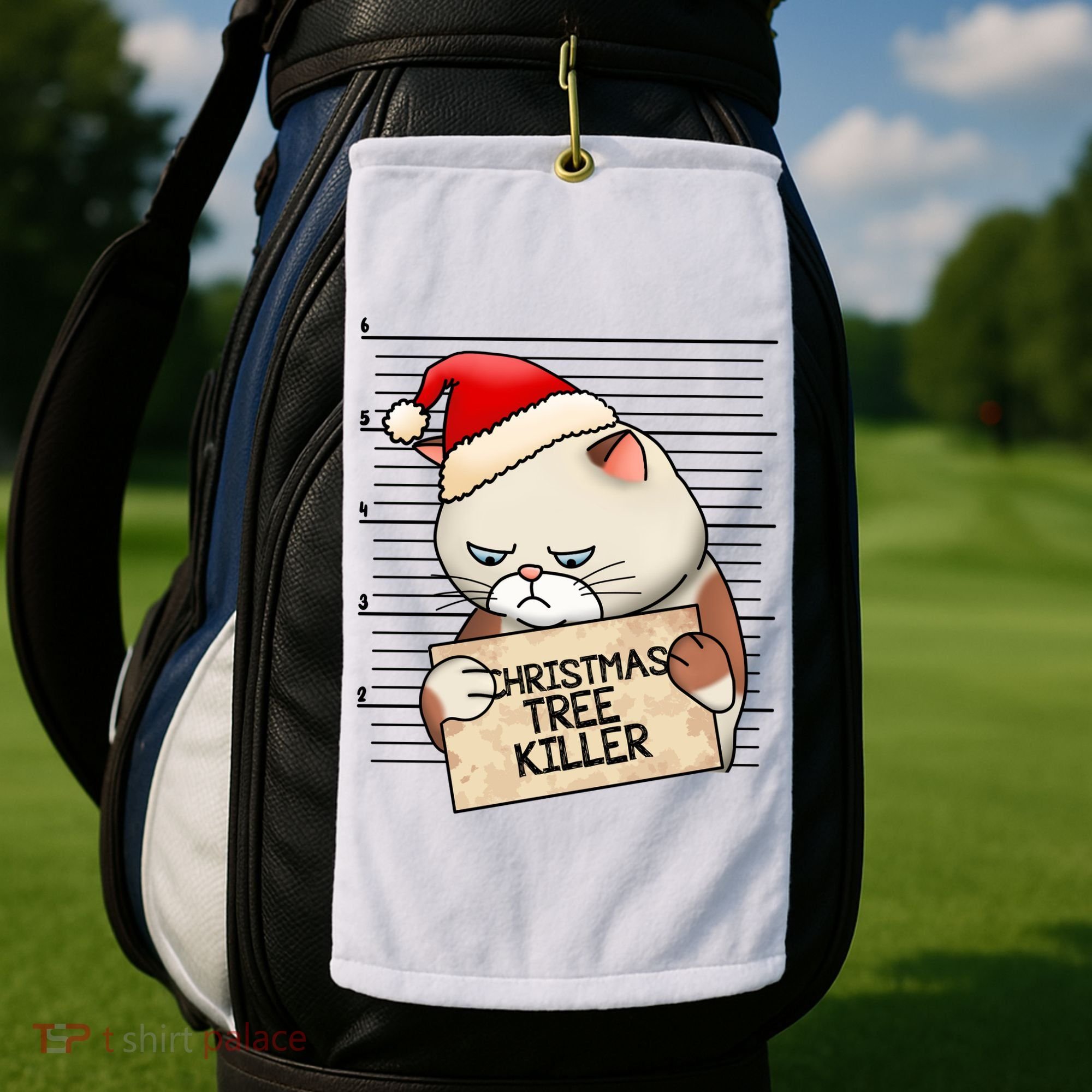 Naughty Christmas Tree Cat Gift Golf Towel