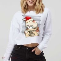 Naughty Christmas Tree Cat Gift Cropped Pullover Crew thumb 2