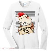 Naughty Christmas Tree Cat Gift Women's Long Sleeve Shirt thumb 0