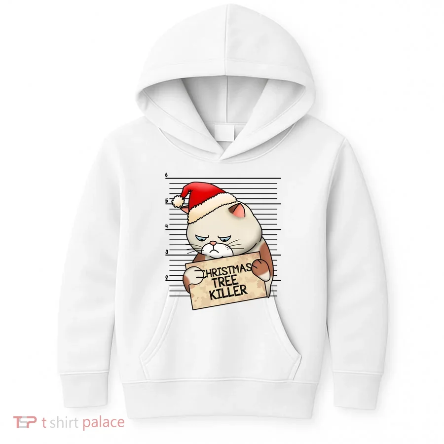 Naughty Christmas Tree Cat Gift Kids Hoodie