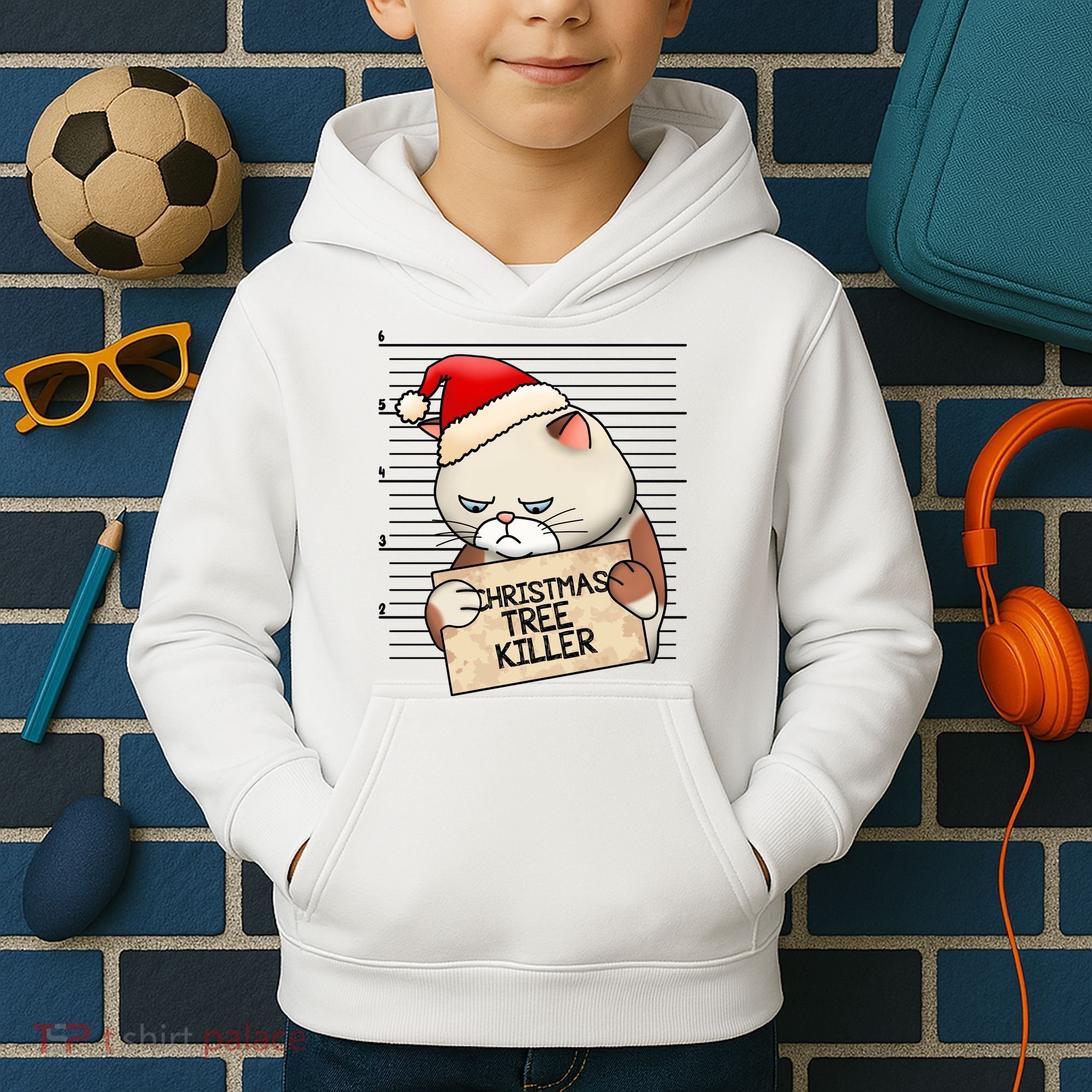 Naughty Christmas Tree Cat Gift Kids Hoodie