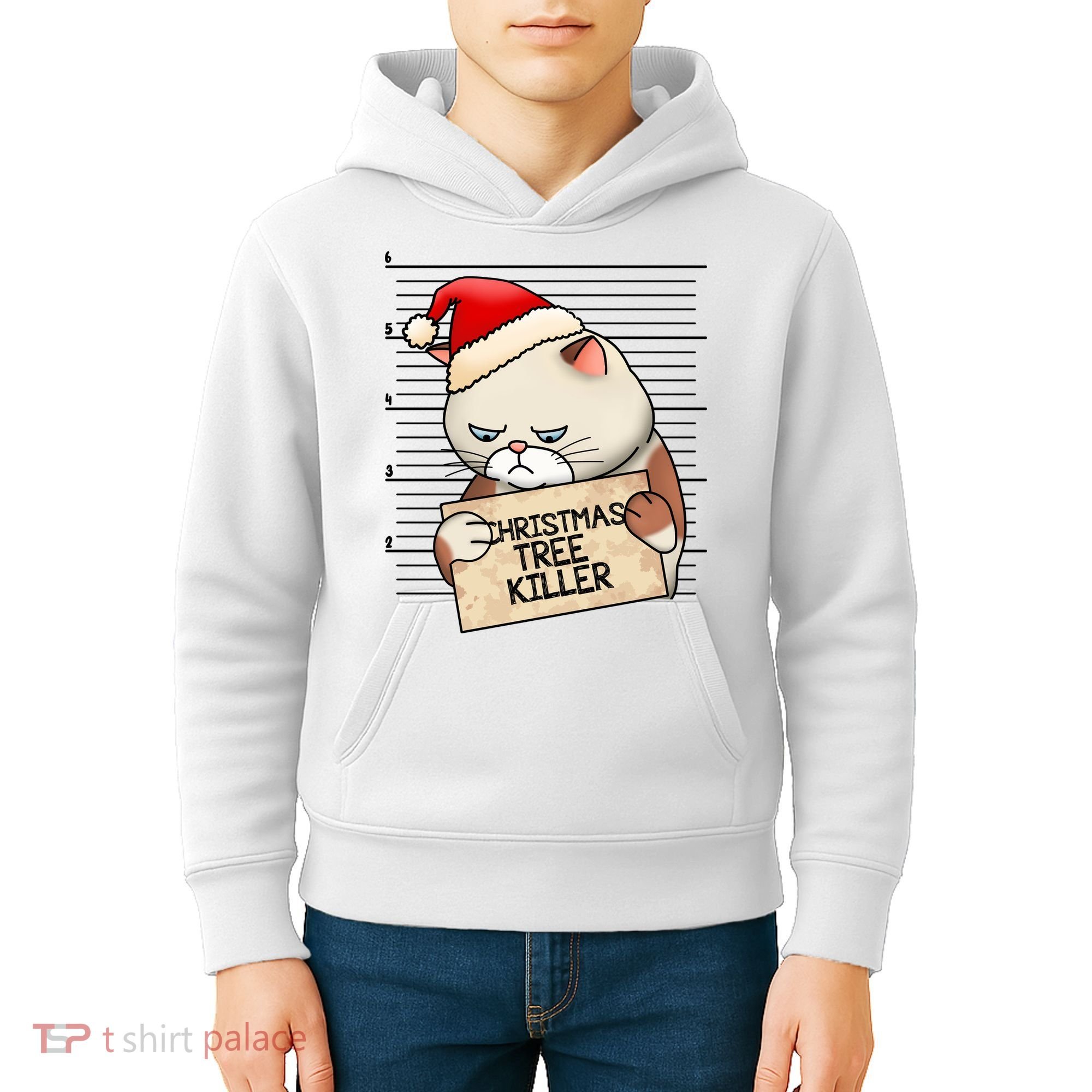 Naughty Christmas Tree Cat Gift Kids Hoodie