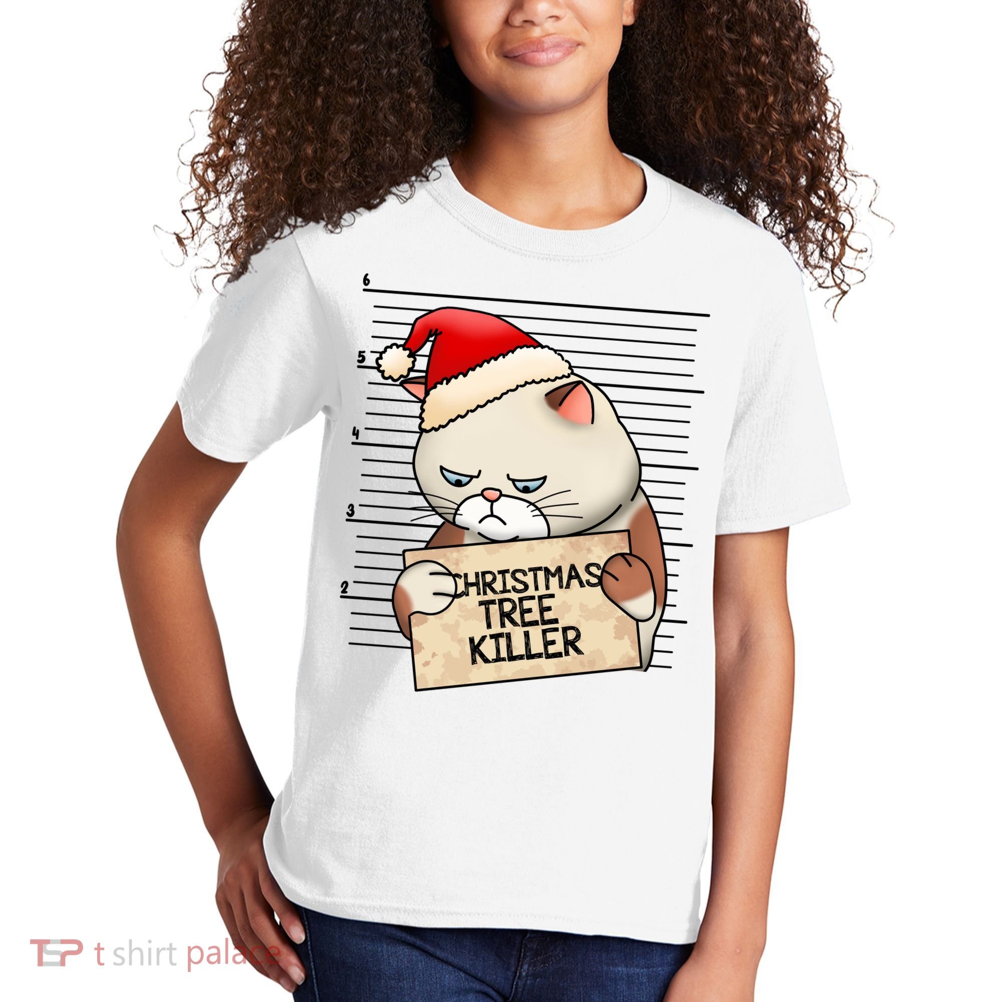 Naughty Christmas Tree Cat Gift Kids T-Shirt