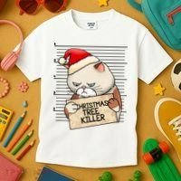 Naughty Christmas Tree Cat Gift Kids T-Shirt thumb 3