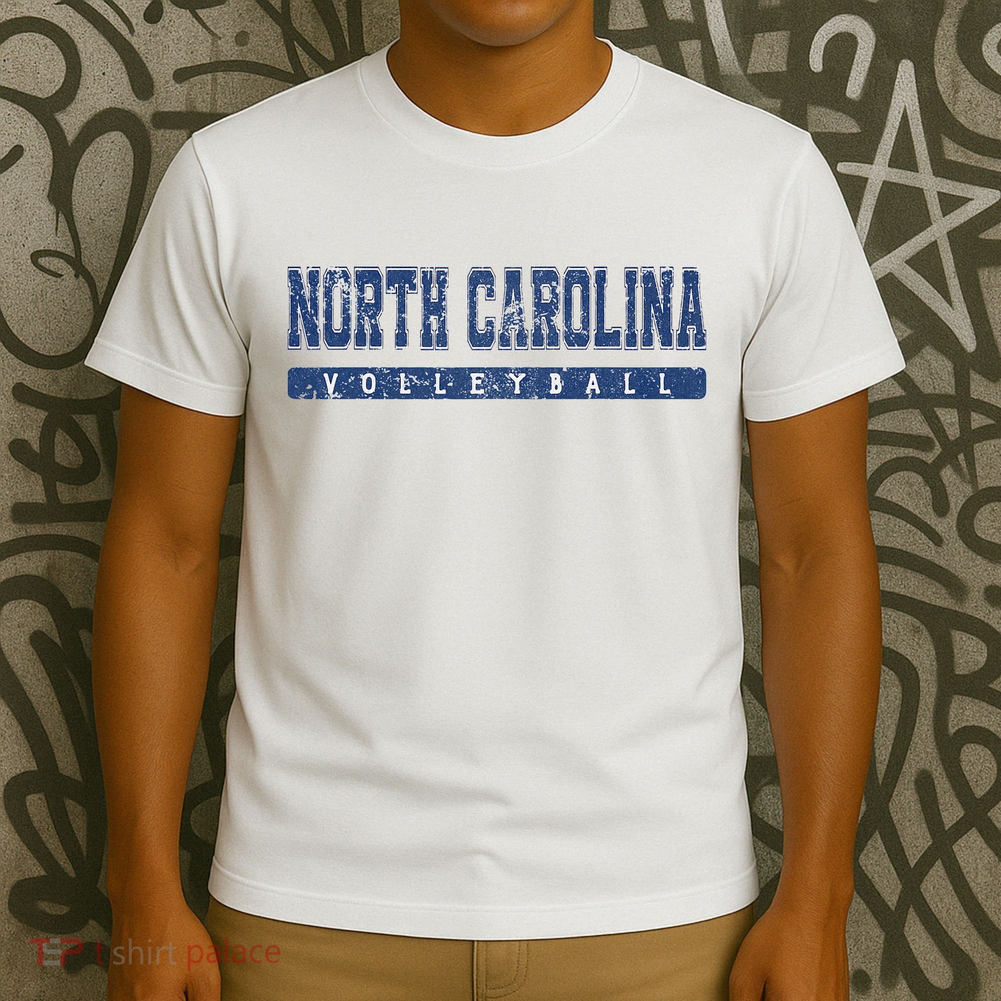 North Carolina Volleyball Blue Vintage Text T-Shirt