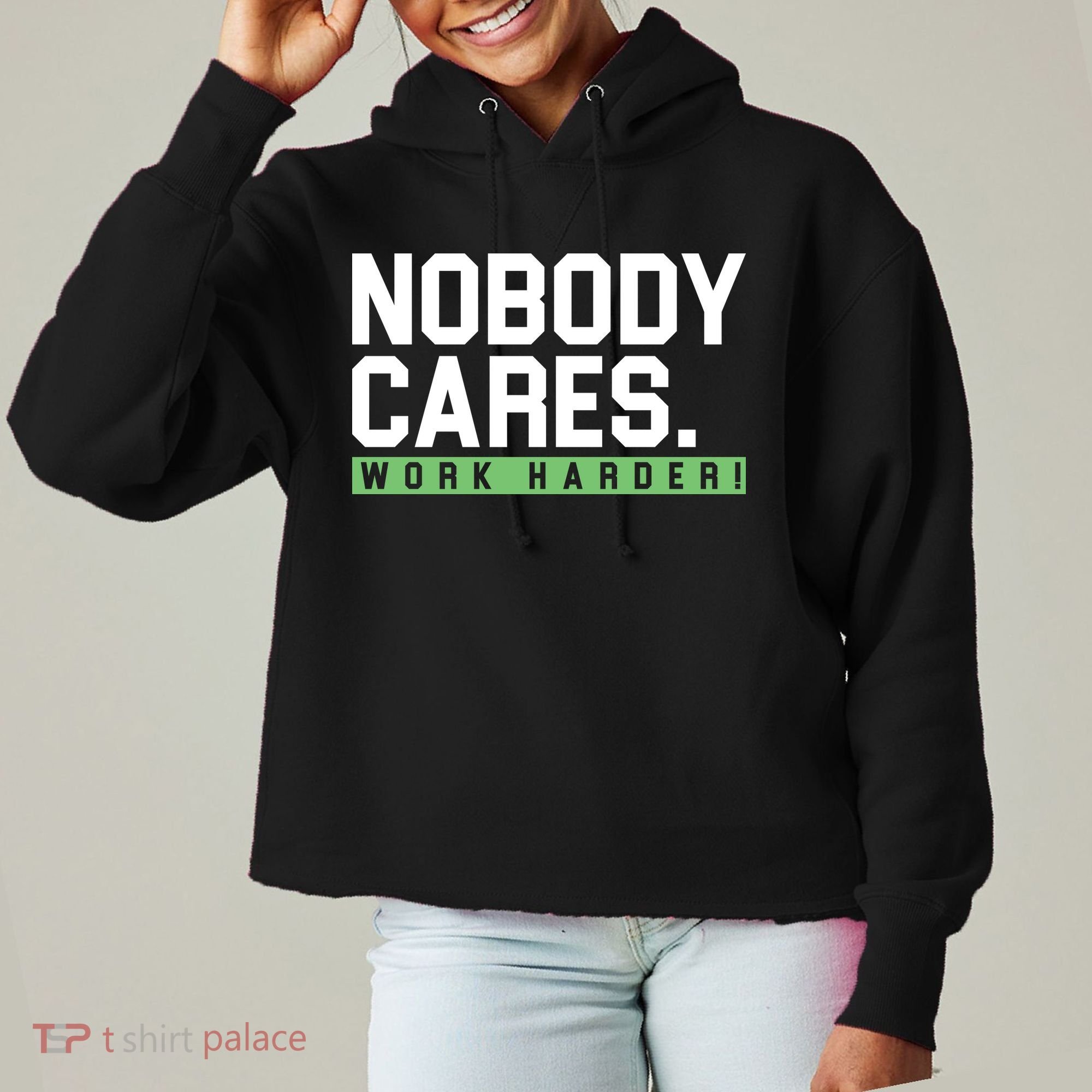 Nobody Cares Work Harder Ladies Heavyweight Boxy Pullover Hoodie