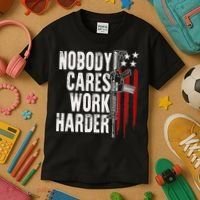 Nobody Cares Work Harder AR15 Owner American Flag Kids T-Shirt thumb 3