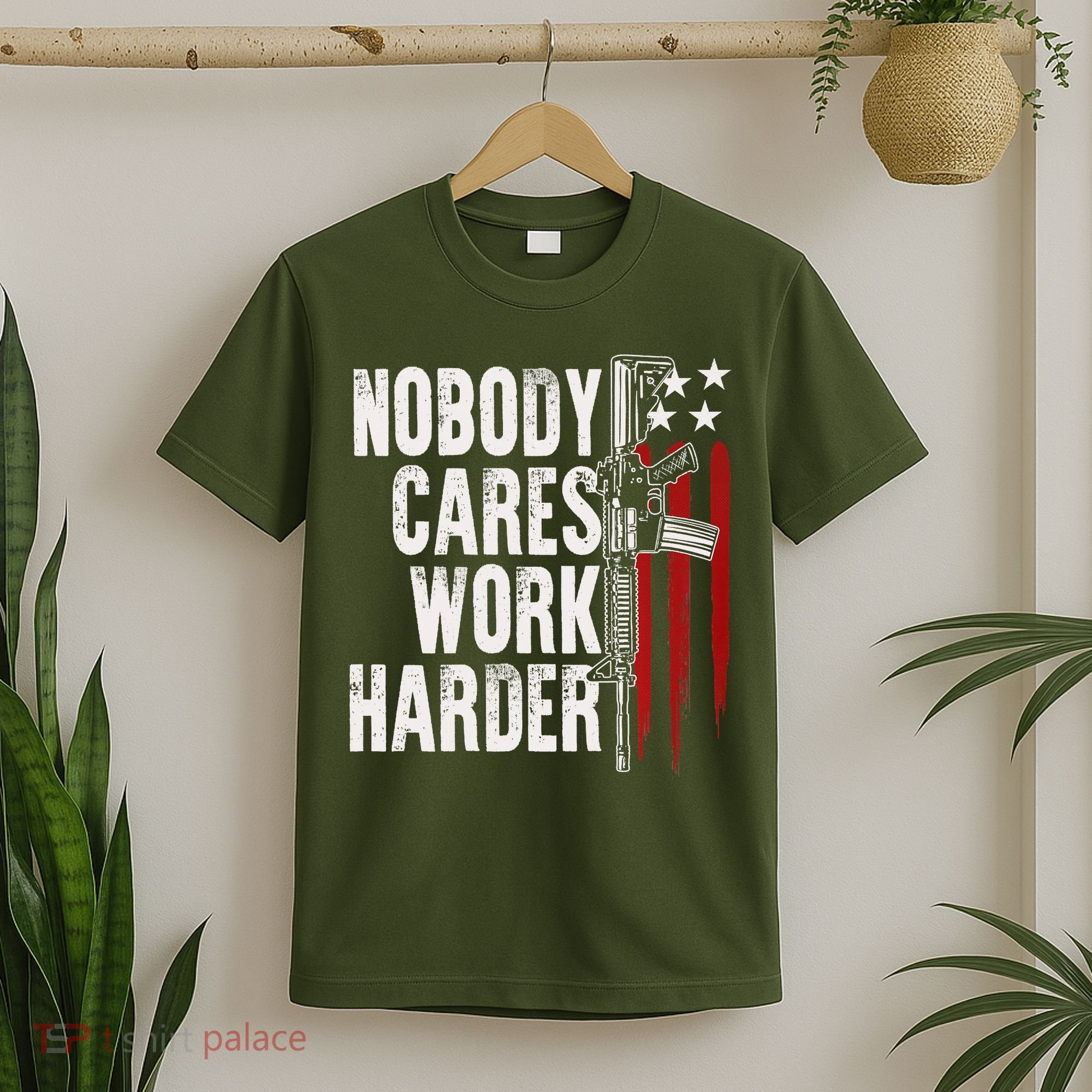 Nobody Cares Work Harder AR15 Owner American Flag T-Shirt