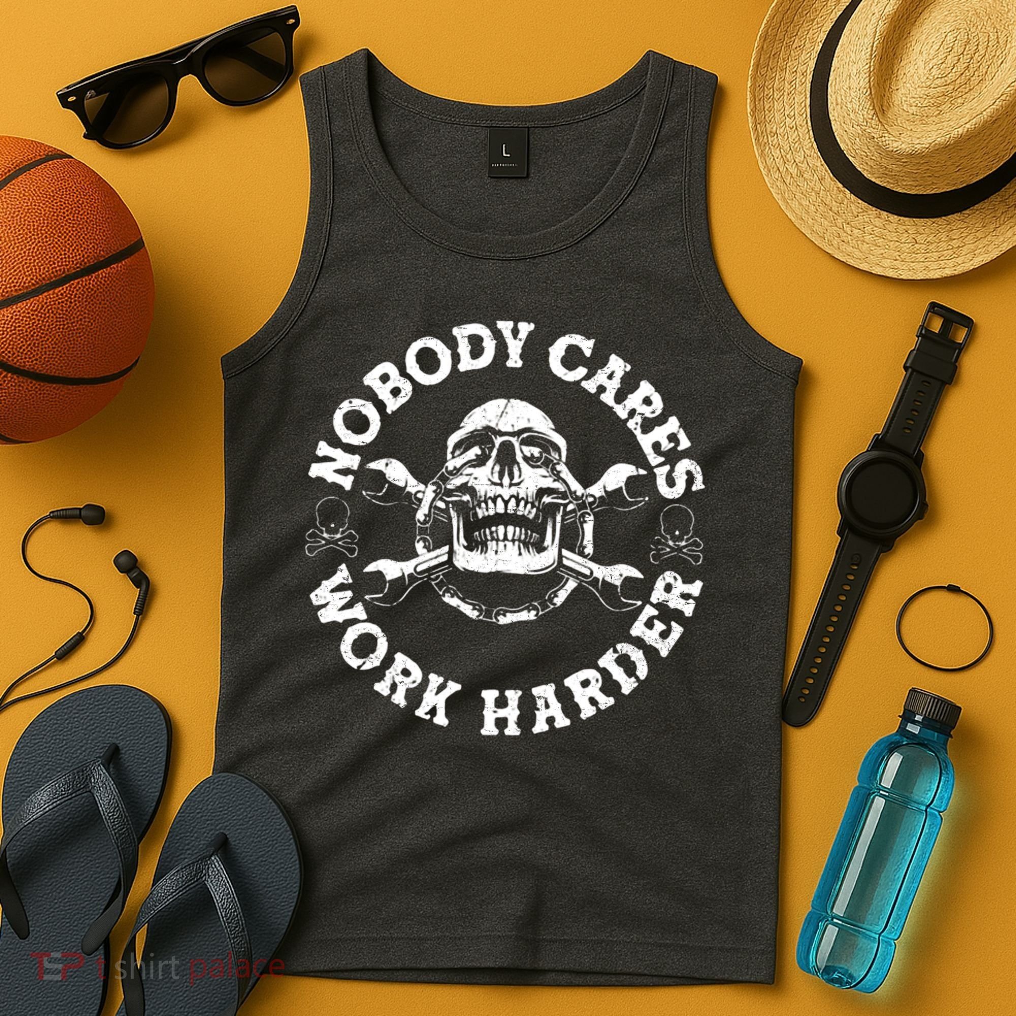 Nobody Cares Work Harder Skull Tank Top