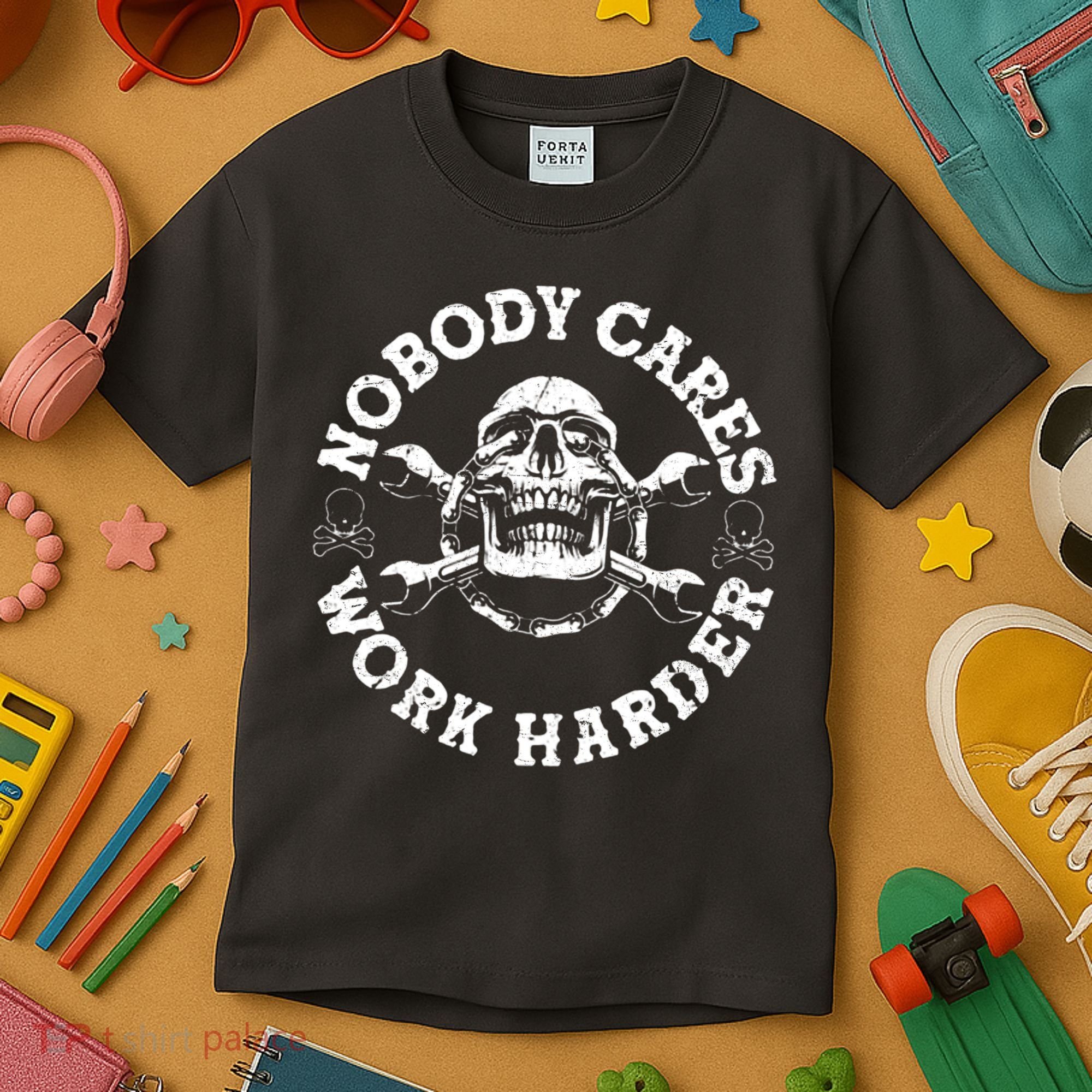 Nobody Cares Work Harder Skull Kids T-Shirt