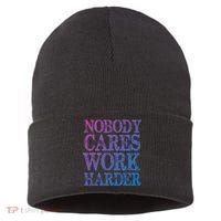 Nobody Cares Work Harder Motivational Quote Gift Sustainable Knit Beanie thumb 0