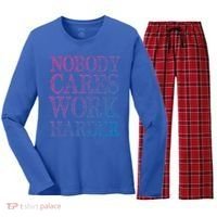 Nobody Cares Work Harder Motivational Quote Gift Women's Long Sleeve Flannel Pajama Set  thumb 0
