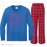 Nobody Cares Work Harder Motivational Quote Gift Kids Long Sleeve Plaid Pajama Set thumb 0
