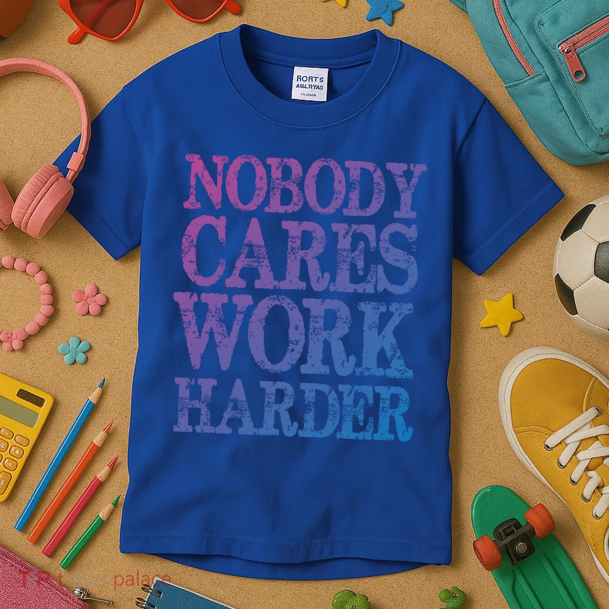 Nobody Cares Work Harder Motivational Quote Gift Kids T-Shirt