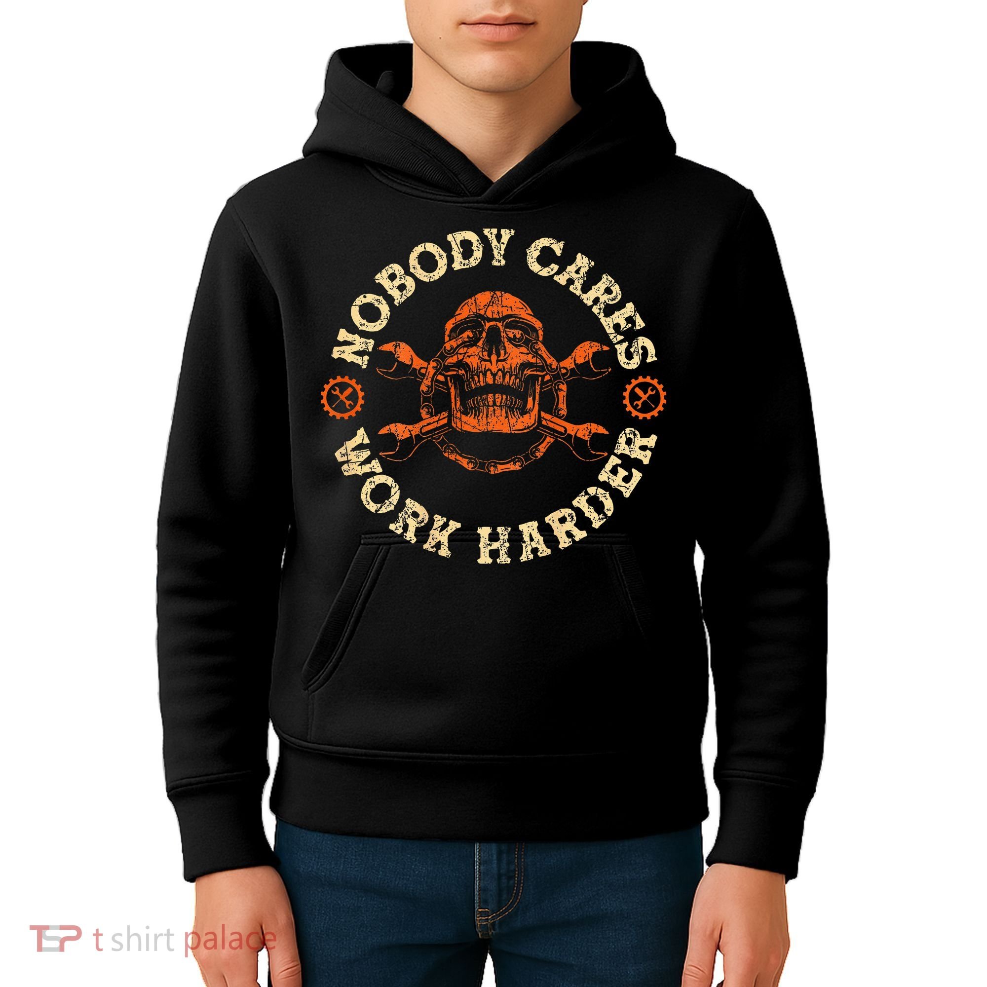 Nobody Cares Work Harder Skull Mechanic Engineer Kids Hoodie