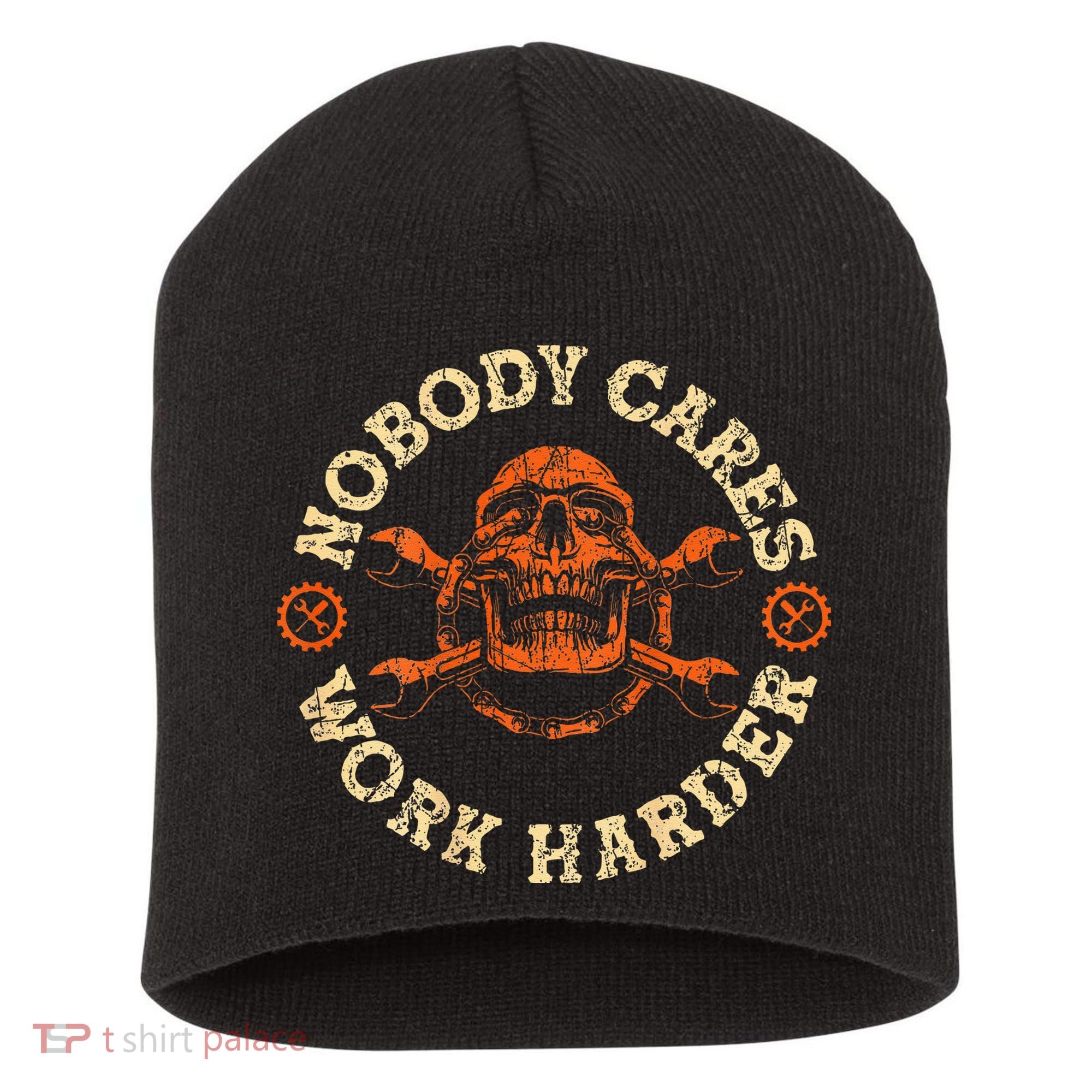 Nobody Cares Work Harder Skull Mechanic Engineer Short Acrylic Beanie