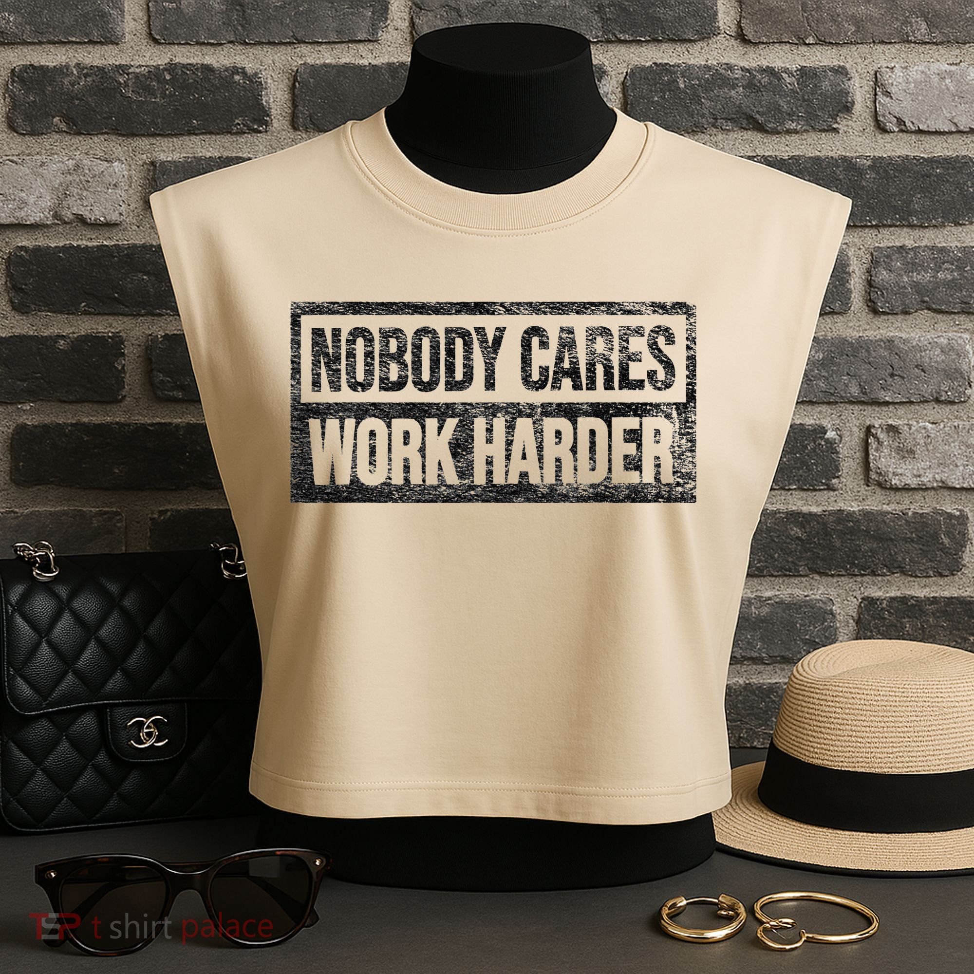 NOBODY CARES WORK HARDER Garment-Dyed Women's Muscle Tee