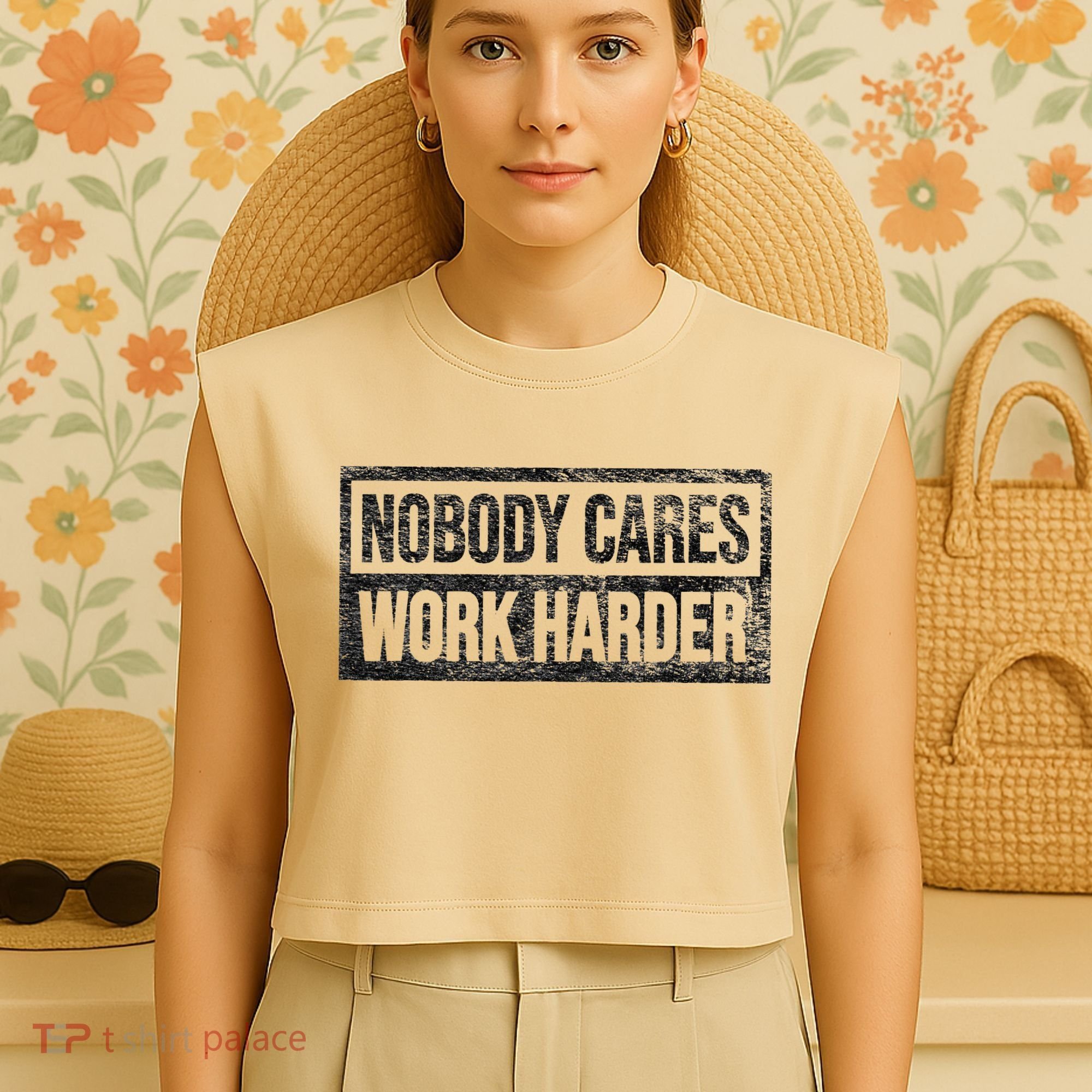 NOBODY CARES WORK HARDER Garment-Dyed Women's Muscle Tee