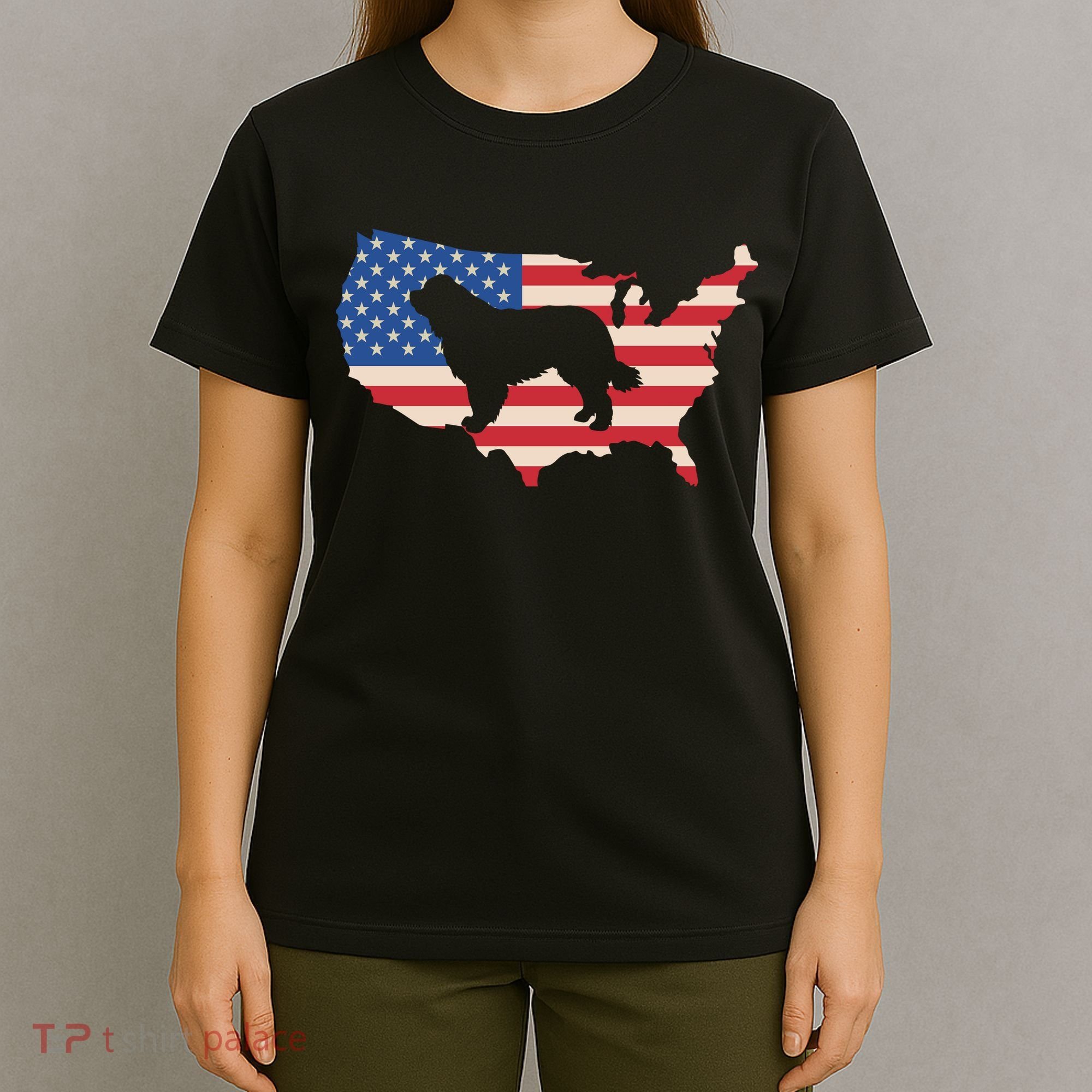 Newfie Dog America Flag Patriotic Dog Lover Gift T-Shirt